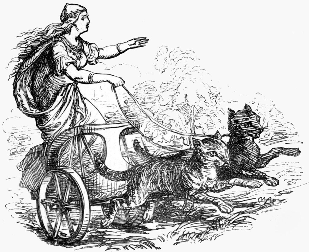 Her chariot pulled by cats